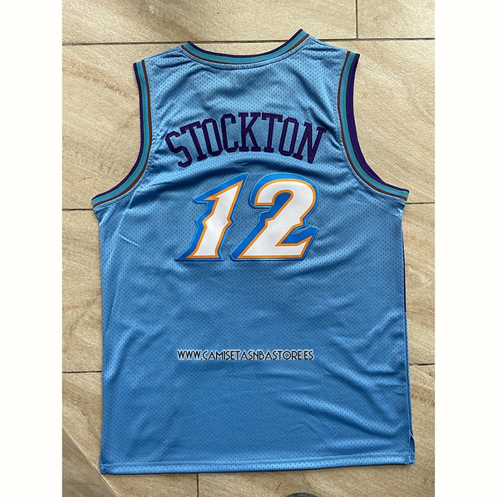 John Stockton NO 12 Camiseta Utah Jazz Mitchell & Ness 1996-97 Azul